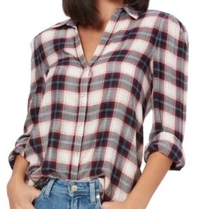 PAIGE Enid Plaid Button Shirt In Burgundy XS